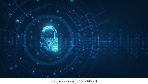 Padlock With Keyhole icon in personal data security Illustrates cyber data or information privacy idea. blue color abstract hi speed internet technology.