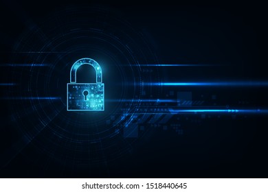 Padlock With Keyhole icon in personal data security Illustrates cyber data or information privacy idea. blue color abstract hi speed internet technology.