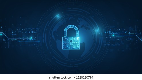 Padlock With Keyhole icon in personal data security Illustrates cyber data or information privacy idea. blue color abstract hi speed internet technology.