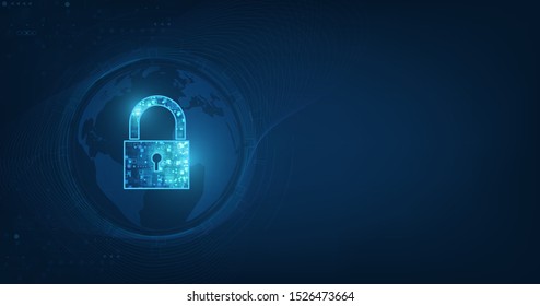 Padlock With Keyhole icon in personal data security Illustrates cyber data or information privacy idea. blue color abstract hi speed internet technology.