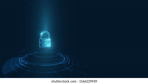 Padlock With Keyhole icon in personal data security Illustrates cyber data or information privacy idea. blue color abstract hi speed internet technology.