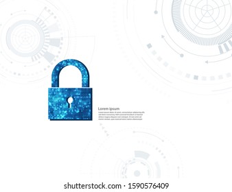 Padlock With Keyhole icon in personal data security Illustrates cyber data or information privacy idea. blue color abstract hi speed internet technology.