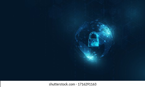 Padlock With Keyhole Icon In Personal Data Security Illustrates Cyber Data Or Information Privacy Idea. Blue Color Abstract Hi Speed Internet Technology.