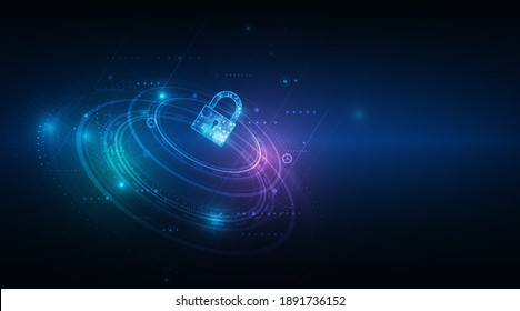 Padlock With Keyhole Icon In Personal Data Security Illustrates Cyber Data Or Information Privacy Idea. Blue Color Abstract Hi Speed Internet Technology.