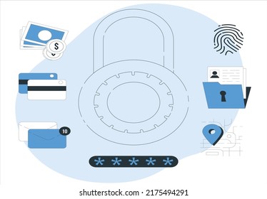 Padlock With Keyhole Icon In Personal Data Security Illustrates Cyber Data Or Information Privacy Idea. Blue Color Abstract Hi Speed Internet Technology.