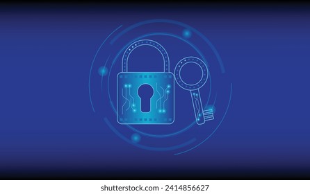 Padlock With Keyhole icon in personal data security Illustrates cyber data or information privacy idea. blue color abstract hi speed internet technology.