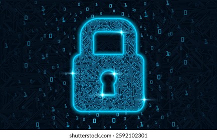 Padlock With Keyhole icon in personal data security Illustrates cyber data or information privacy idea. blue color abstract hi speed internet technology. AI Artificial Intelligence chipset on circuit 