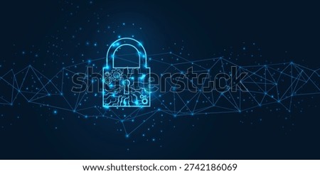 Padlock With Keyhole icon in personal data security Illustrates cyber data or information privacy idea. blue color abstract hi speed internet technology.