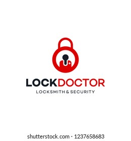 Padlock Keyhole Protection with Doctor People Logo Design Inspiration