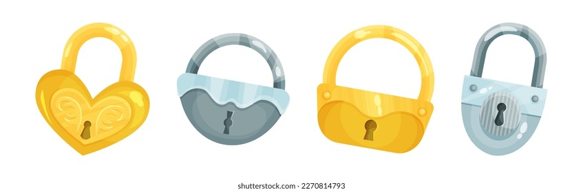 Padlock with Keyhole as Security Mechanism Vector Set