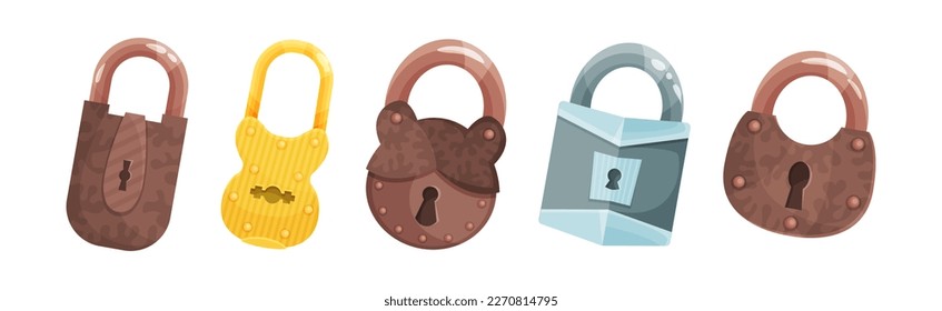 Padlock with Keyhole as Security Mechanism Vector Set