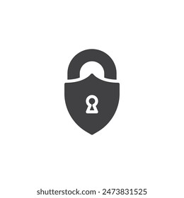 Padlock with a keyhole and a shield vector icon. filled flat sign for mobile concept and web design. Password Security glyph icon. Symbol, logo illustration. Vector graphics
