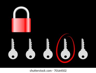 Padlock with keys on a black background