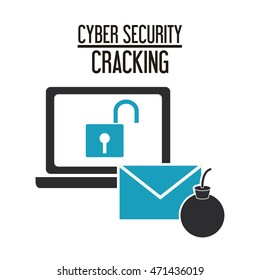padlock laptop envelope cyber security system cracking technology icon. Flat design. Vector illustration