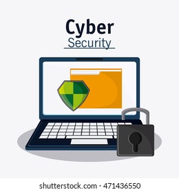 padlock laptop file cyber security system technology icon. Flat design. Vector illustration