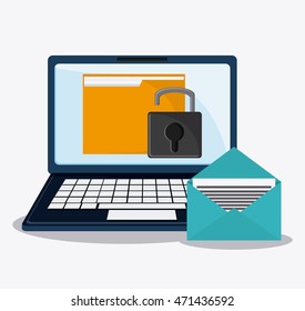 padlock laptop file cyber security system technology icon. Flat design. Vector illustration