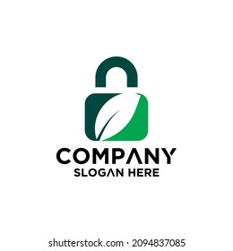 padlock leaf shape logo concept design illustration