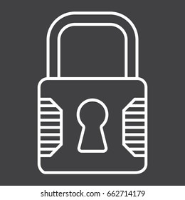 Padlock line icon, security and lock, vector graphics, a linear pattern on a black background, eps 10.