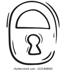 padlock lock access prohibition, security icon, vector isolated element in doodle style, black outline, white background, business doodles