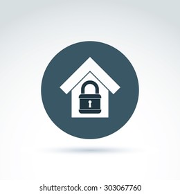 Padlock lock and house classic icon, apartment and home security and protection theme, vector conceptual stylish symbol for your design.