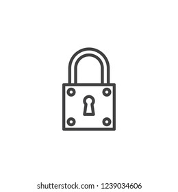 Padlock lock outline icon. linear style sign for mobile concept and web design. Locked padlock simple line vector icon. Protect Symbol, logo illustration. Pixel perfect vector graphics