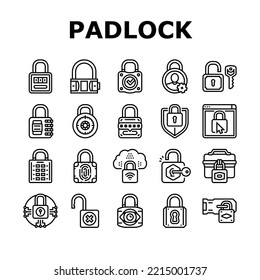 los iconos de la clave de contraseña segura de candado establecen el vector. privacidad segura, protección de seguridad, elemento de internet, teclado web, bloqueo secreto de sistema contraseña segura clave de contorno negro ilustraciones