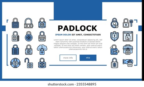 padlock lock safe password key landing web page vector. privacy secure, security protection, internet element, web keyhole, system secret padlock lock safe password key Illustration