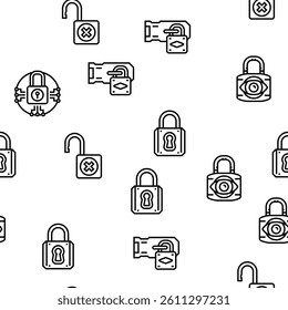 padlock lock safe password key vector seamless pattern thin line illustration