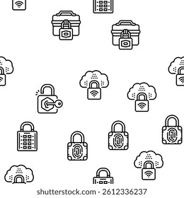 padlock lock safe password key vector seamless pattern thin line illustration