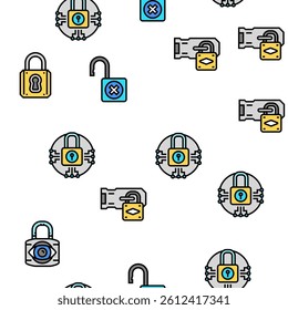 padlock lock safe password key vector seamless pattern thin line illustration