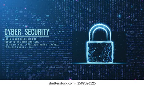 padlock, lock, security concept. Big data cloud computing internet of things IOT AI network technology. Data center digital code futuristic information technology.  abstract low poly wireframe mesh .