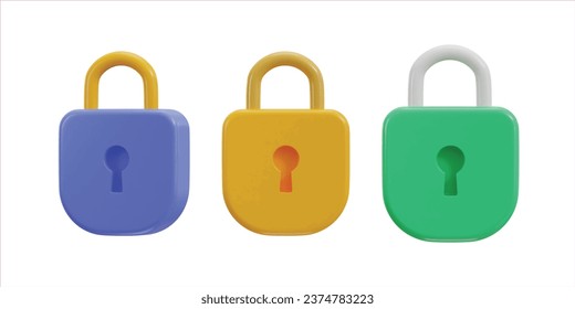 seguridad de seguridad de bloqueo de candado conjunto de iconos 3d
