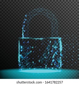 padlock, lock, security system, secure from cyber attack, from connecting dot and line. light effect. vector illustration, isolated on transparent background