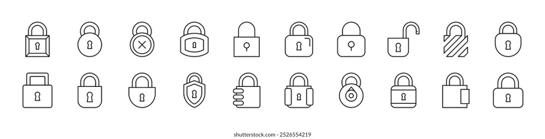 Padlock and Lock Simple Isolated Line Icons Collection. Editable Stroke. Suitable for Web Sites, Books, Cards, Apps
