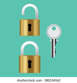  padlock lock steel with key isolated vector illustration