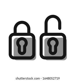 Bloqueo de padlock y desbloqueo de icono aislado vectorial de la ilustración segura del símbolo de contorno plano del sistema.