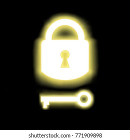 padlock locked and key with gleam on black background
