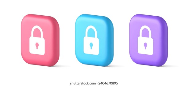Padlock locking web access button password security protection safe encryption 3d icon