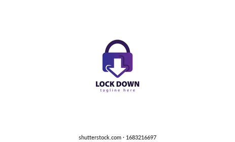 The padlock logo design is combined with the down arrow. vector