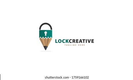 Padlock logo design combined with pencil symbol of creativity. vector