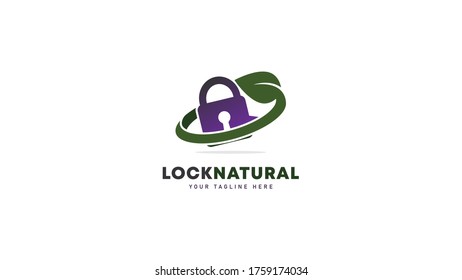 Padlock logo design combined ring shaped leaves. vector