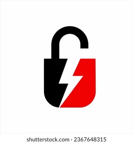 Diseño del logotipo Padlock con el símbolo del perno de brillo en el espacio negativo.