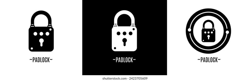 Conjunto de logotipo de Padlock. Colección de logotipos en blanco y negro. Vector de material.