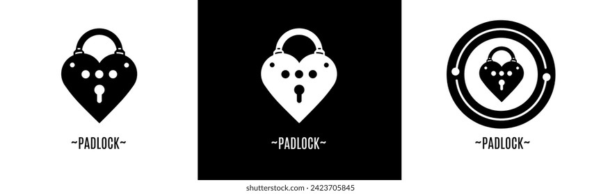 Padlock logo set. Collection of black and white logos. Stock vector.