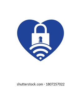 Logo de Padlock con diseño de señales y vectores cardíacos. Símbolo o icono de seguridad y señal.