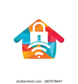 Padlock logo with signal and home vector design. Safe and signal symbol or icon.