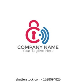 Padlock Logo with Signal Silhouette Vector Design Premium for Technology Company and Business