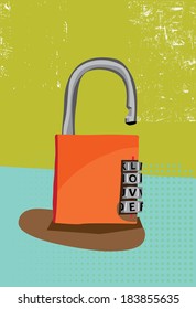 Padlock with love as a combination code