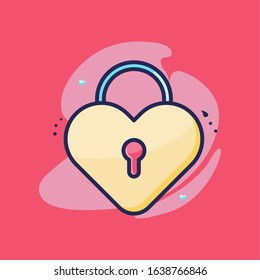 Padlock of Love Icon Illustration. Vector Illustration. Flat Cartoon Style Ready to use for Website Page, Mobile App Presentation, Flyer, Banner, Wallpaper, Sticker, Name Card, Background and more