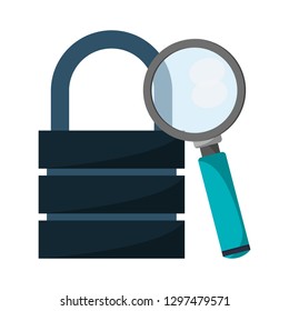 padlock and magnifying glass